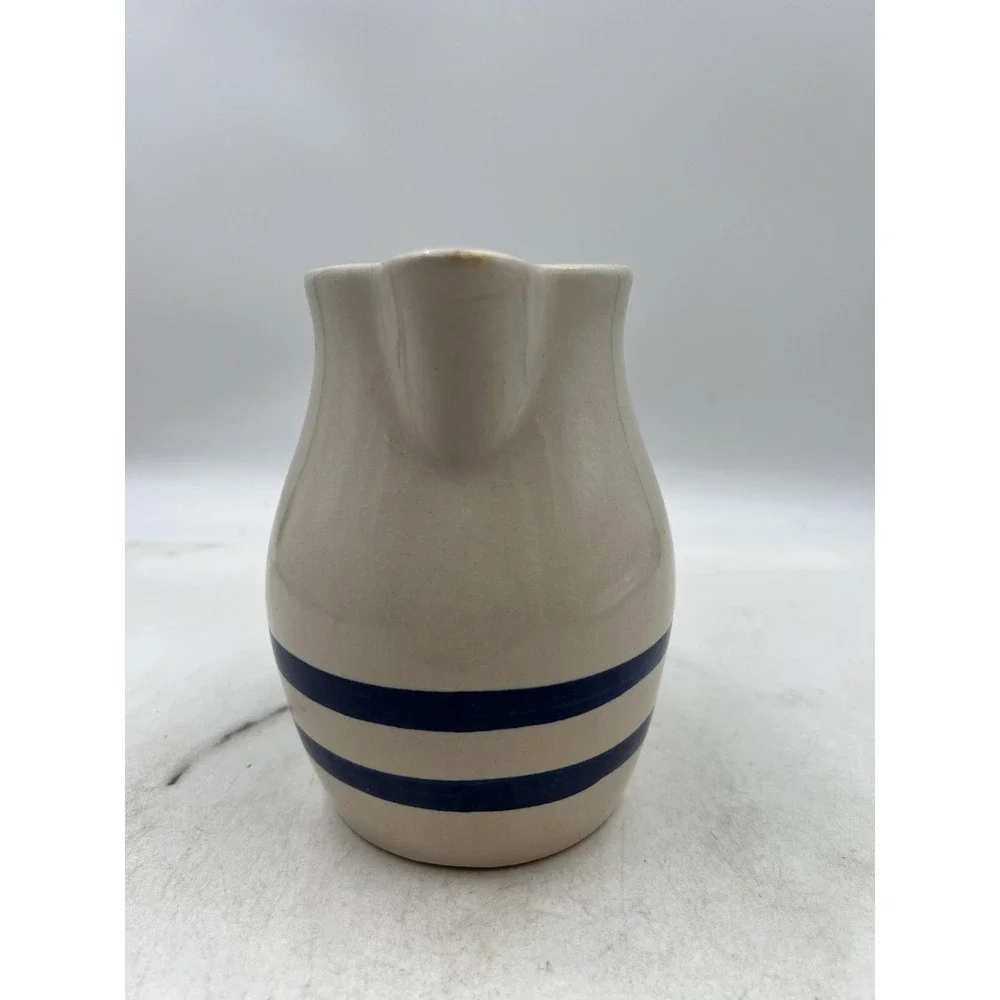 VTG Robinson Ransbottom Pitcher Blue Stripe Stoneware 1 Qt Roseville Ohio USA